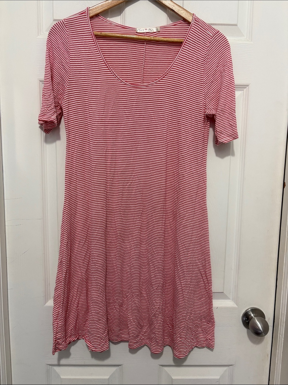 Red and White Striped Scoop Neck A-Line T-shirt Dress